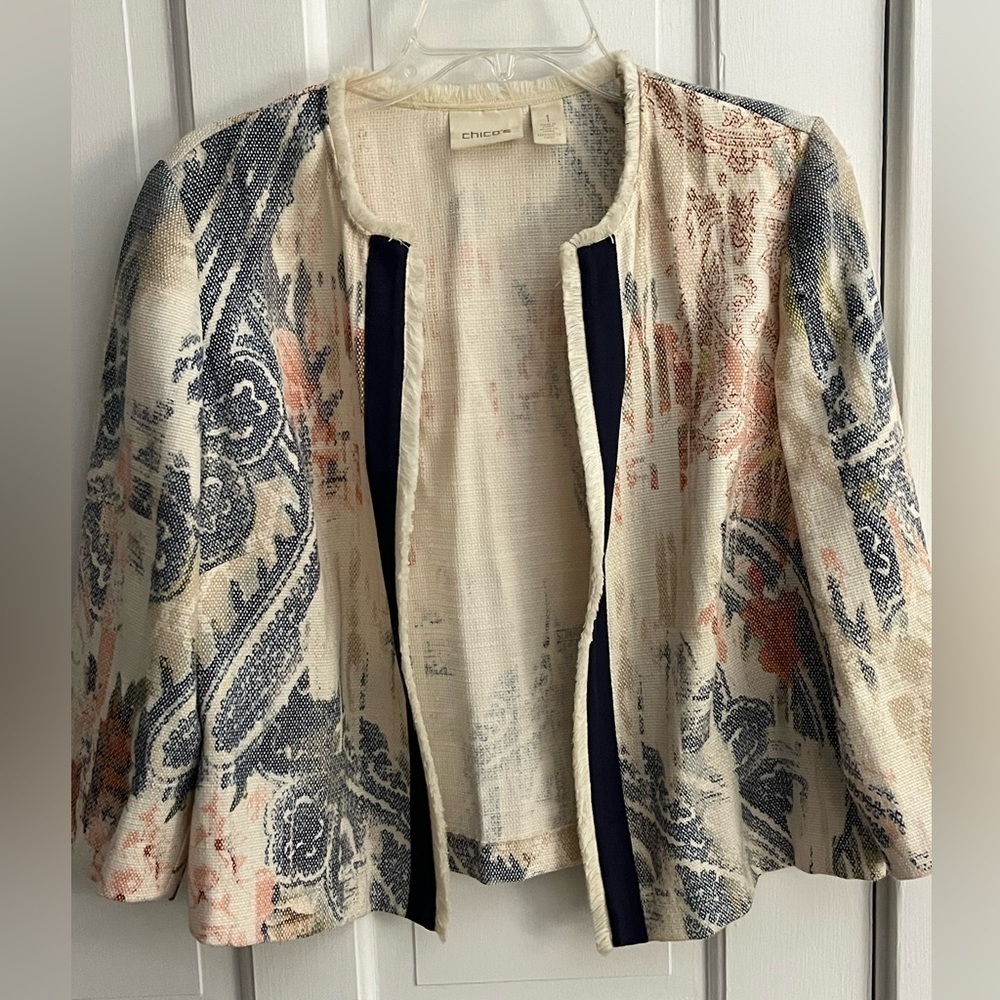 Chicos 3/4 Sleeve Open Front Lightweight Cardigan/Jacket Sz 1 US 8/10